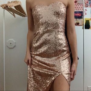 windsor sparkly sequin long slit dress